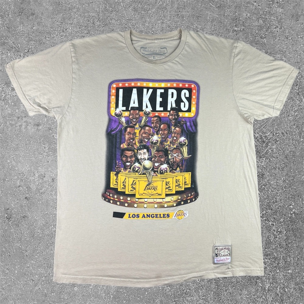 Mitchell & Ness Lakers Champions T-Shirt Mens XL Tan Hardwood Classics NBA Retro
